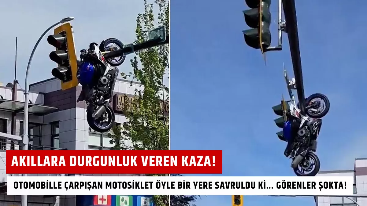 Akıllara Durgunluk Veren Kaza! Otomobille Çarpışan Motosiklet Öyle Bir Yere Savruldu Ki… Görenler Şokta!
