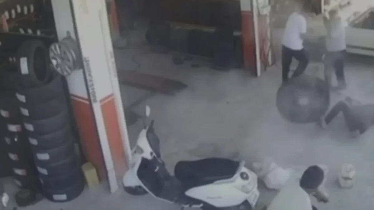Gaziantep İslahiye’de Lastik Patlaması Güvenlik Kamerasında